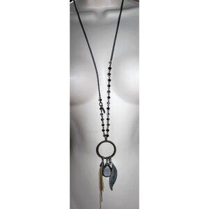 Express Long Boho Style Tassel Druzy Stone Pendant Necklace Y2K Deadstock